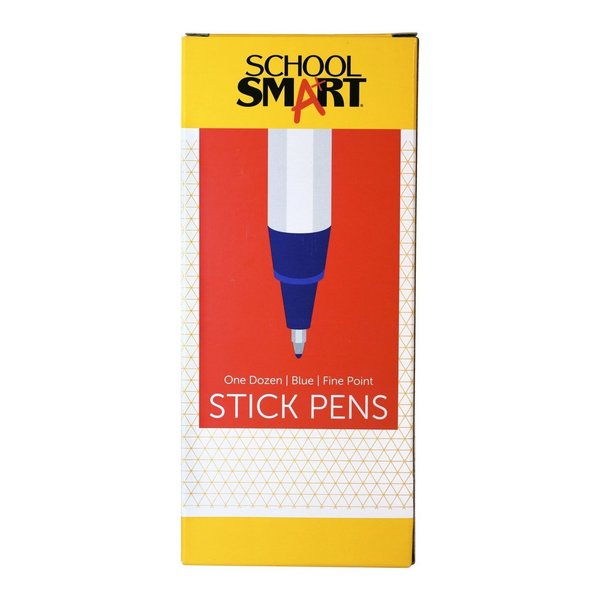 School Smart Round Stick Pen, Fine Tip, Blue, Pack of 12 PK AA949M-12BLUE-F